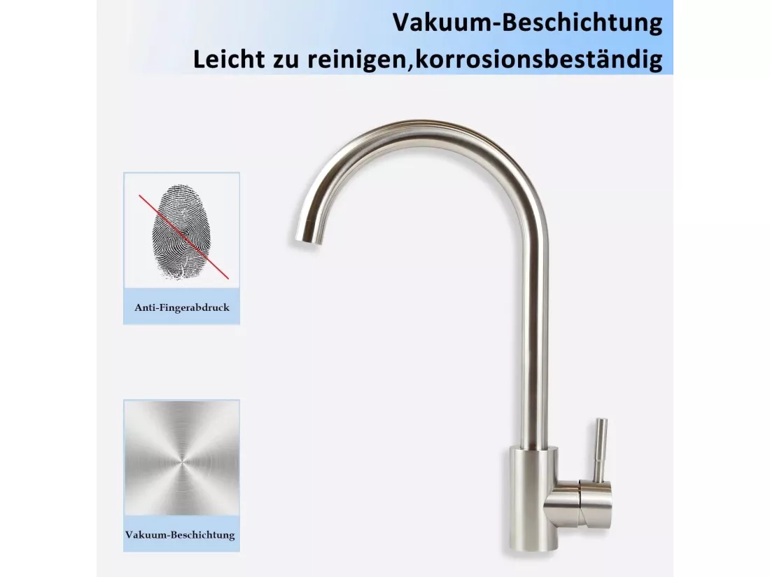 NETTLIFE robinet de cuisine robinet haute pression robinet d'évier de cuisine en acier inoxydable pivotant à 360°