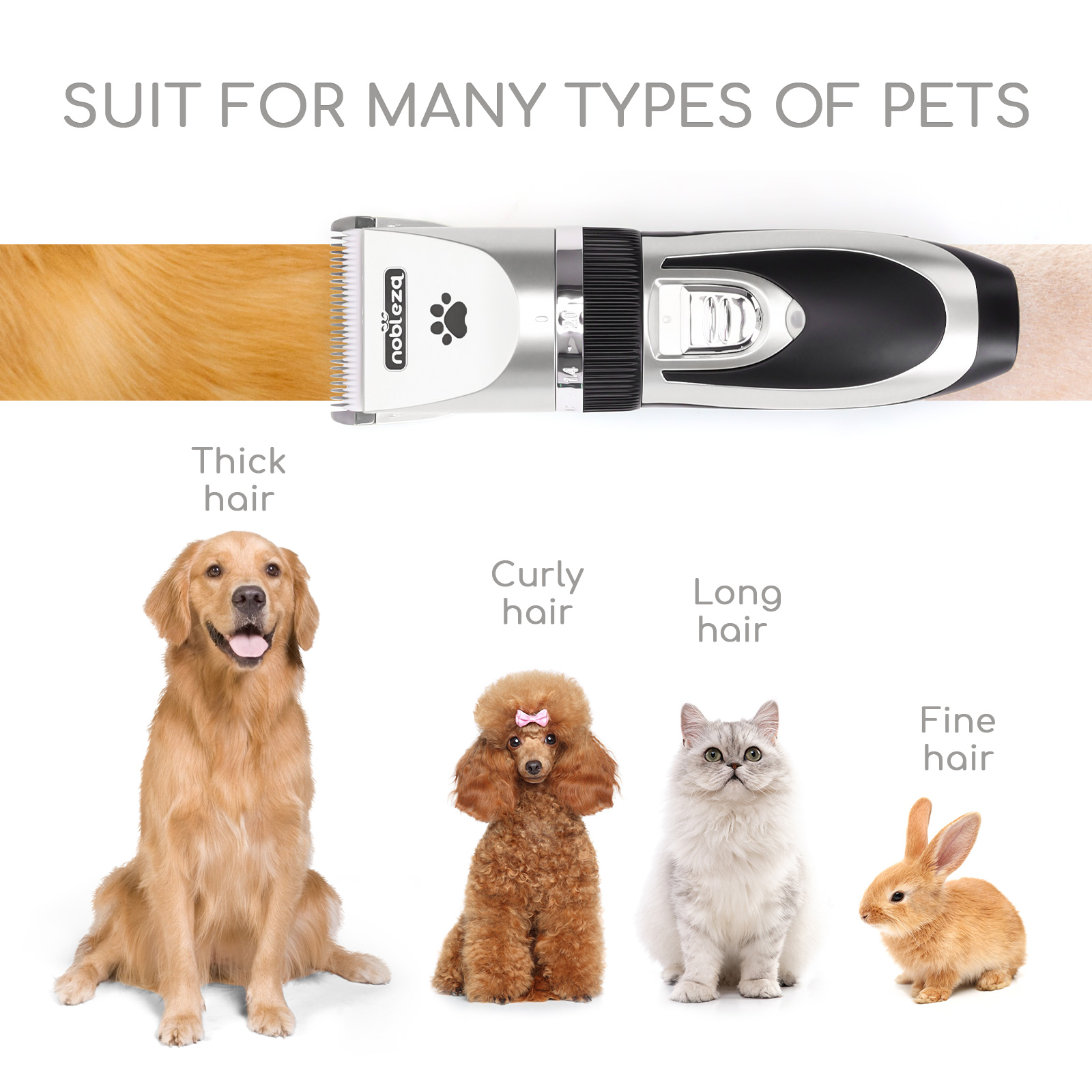 Conjunto de máquina de tosar pelos profissional para animais de estimação, sem fio e recarregável, para animais de pequeno, médio e grande porte, prata.