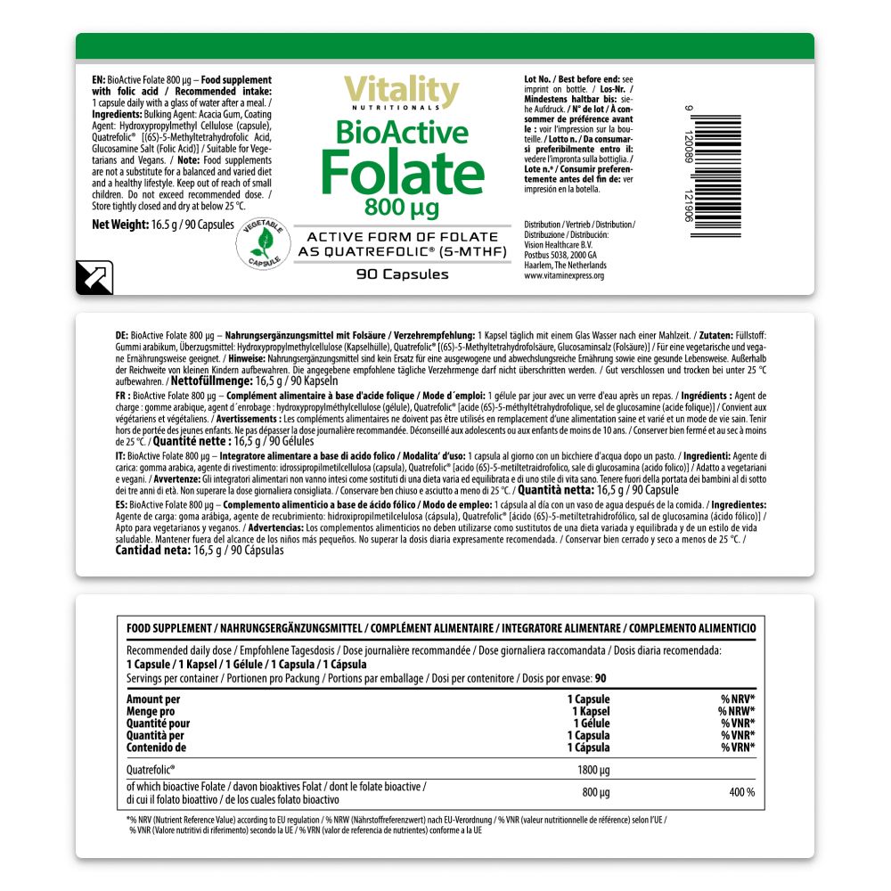 Folsäure 800 µg Bioaktiv - BioActive Folate Vitality Nutritionals