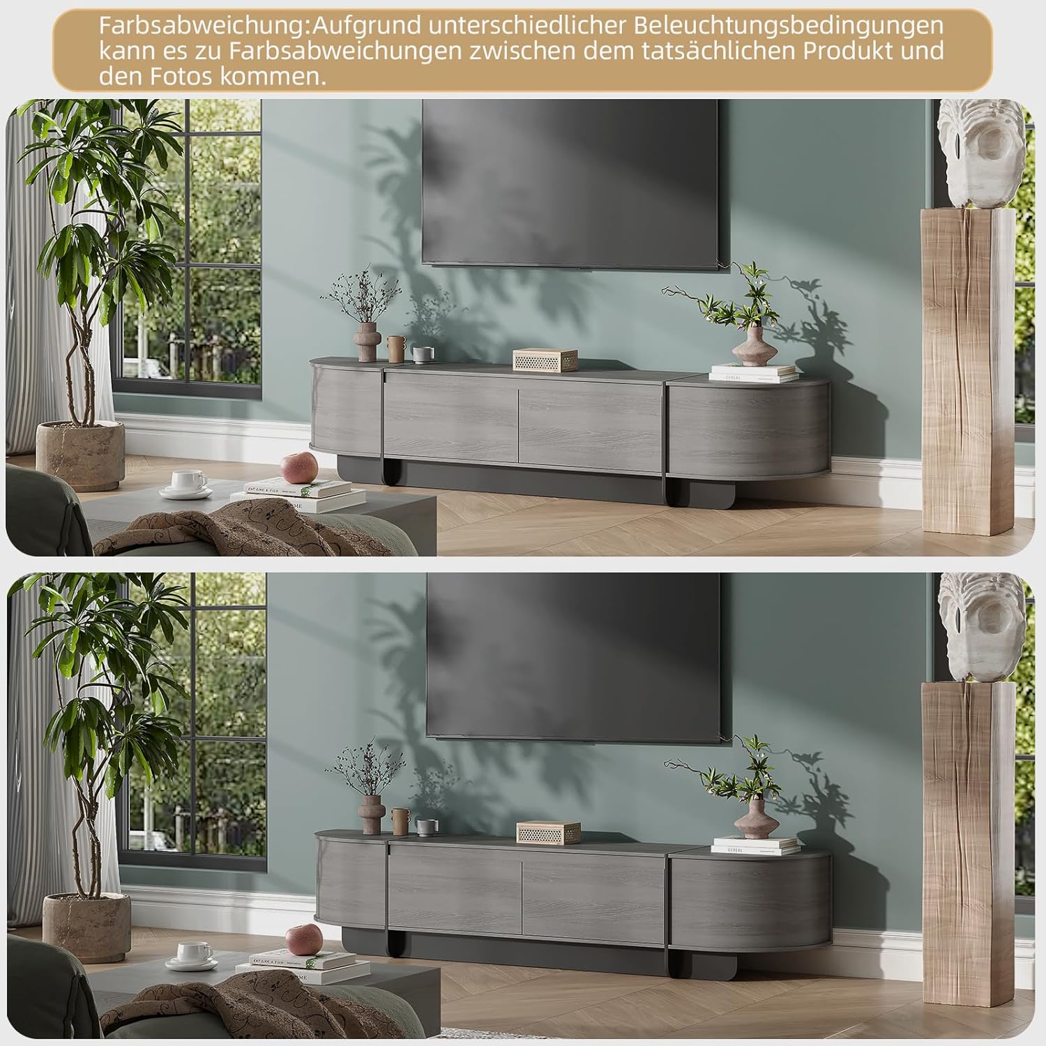 180 cm TV-Schrank für 50-70 Zoll, Langer Fernsehtisch mit Schubladen, Modernes TV-Lowboard mit großem Stauraum, Medienregal mit abgerundeten Kanten für Wohnzimmer & Schlafzimmer (Grau)
