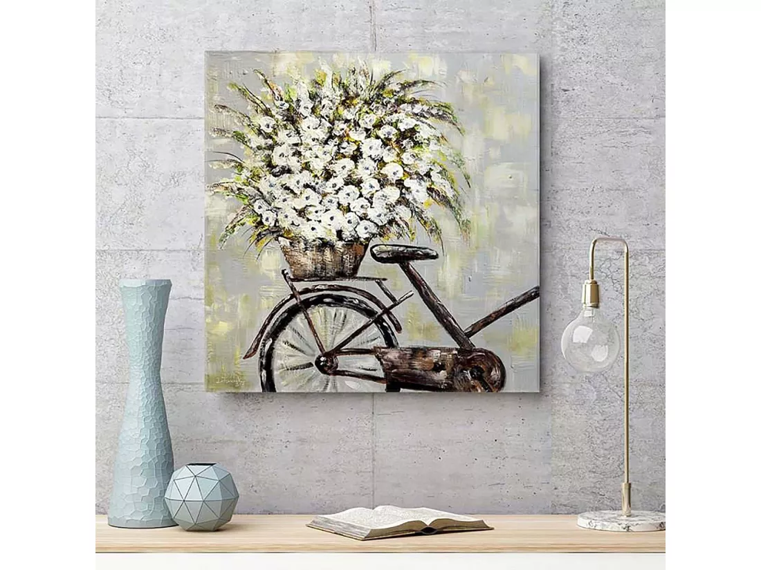 Tableau fleurs sur un vélo - 20 x 20 cm