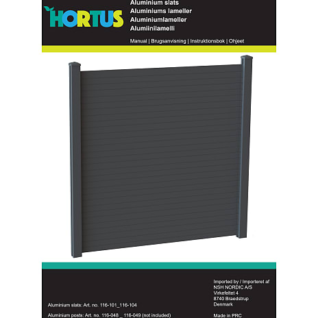 Aluminiumslameller for 150 x 100 cm hegn