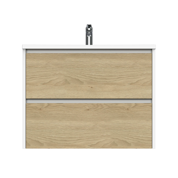 Tiger Reverse Meubelset 80 cm met 2 lades Naturel eik / Mat wit inclusief Quadro wastafel Hoogglans wit