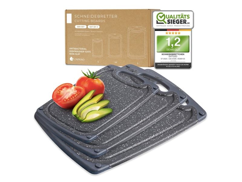 GOURMETmaxx Frühstücksbrettchen 3er-Set 24 cm  x 40 cm Praktisches 3er-Set Frühstücksbrettchen aus robustem, rutschfestem Kunststoff mit Griff und Saftrille.