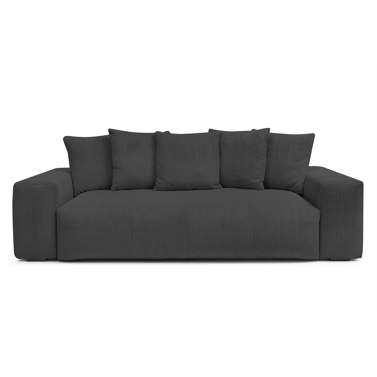 Bobochic Canapé droit fixe 3 places ultra moelleux voltaire velours côtelé gris foncé - 280x124x75 cm