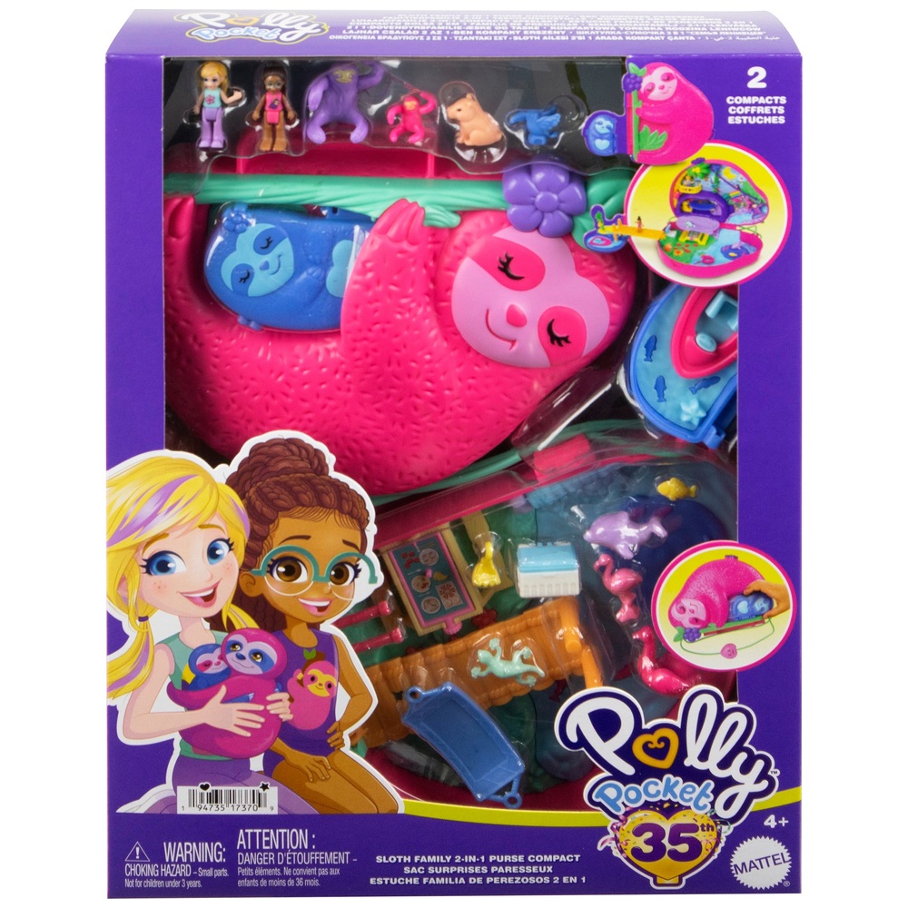 Polly Pocket Faultier-Familien-2-in-1-Handtasche Kompakt