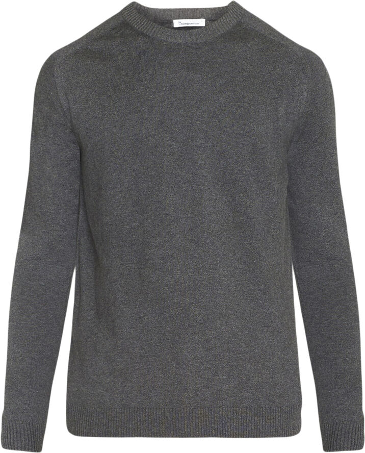 Knowledge Cotton Apparel Regular merino knit crew neck - RWS Grå