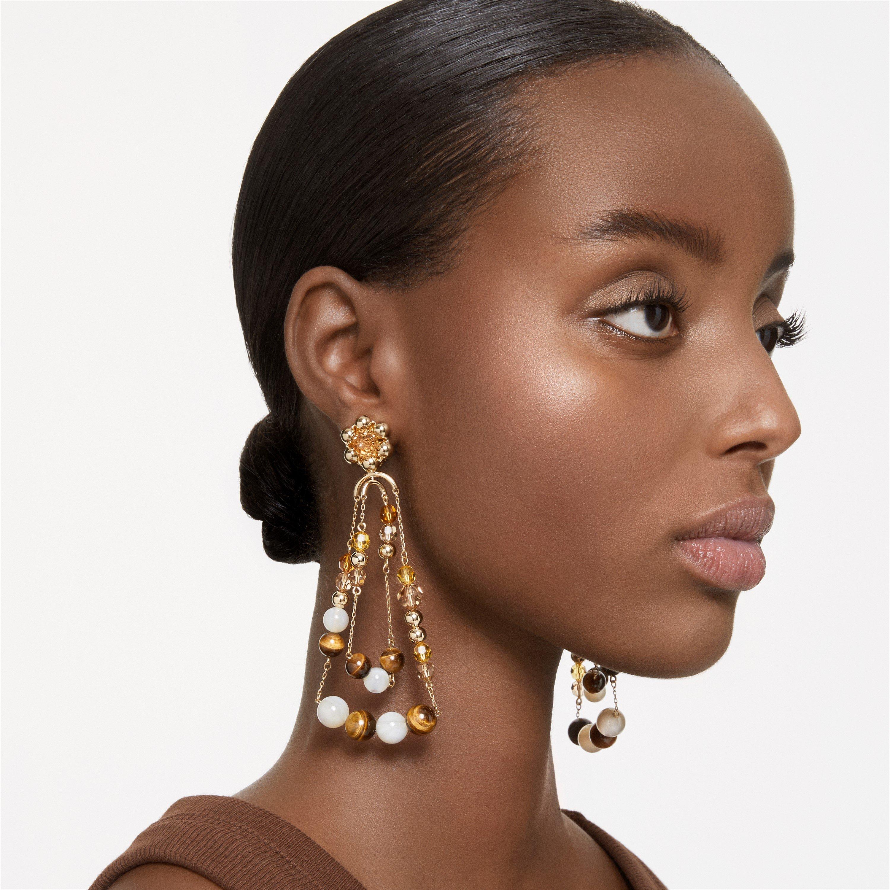 Swarovski Somnia drop earrings, Chandelier, Extra long, Multicolored, Gold tone plated