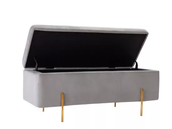 Banc coffre en velours HERVE - Gris clair