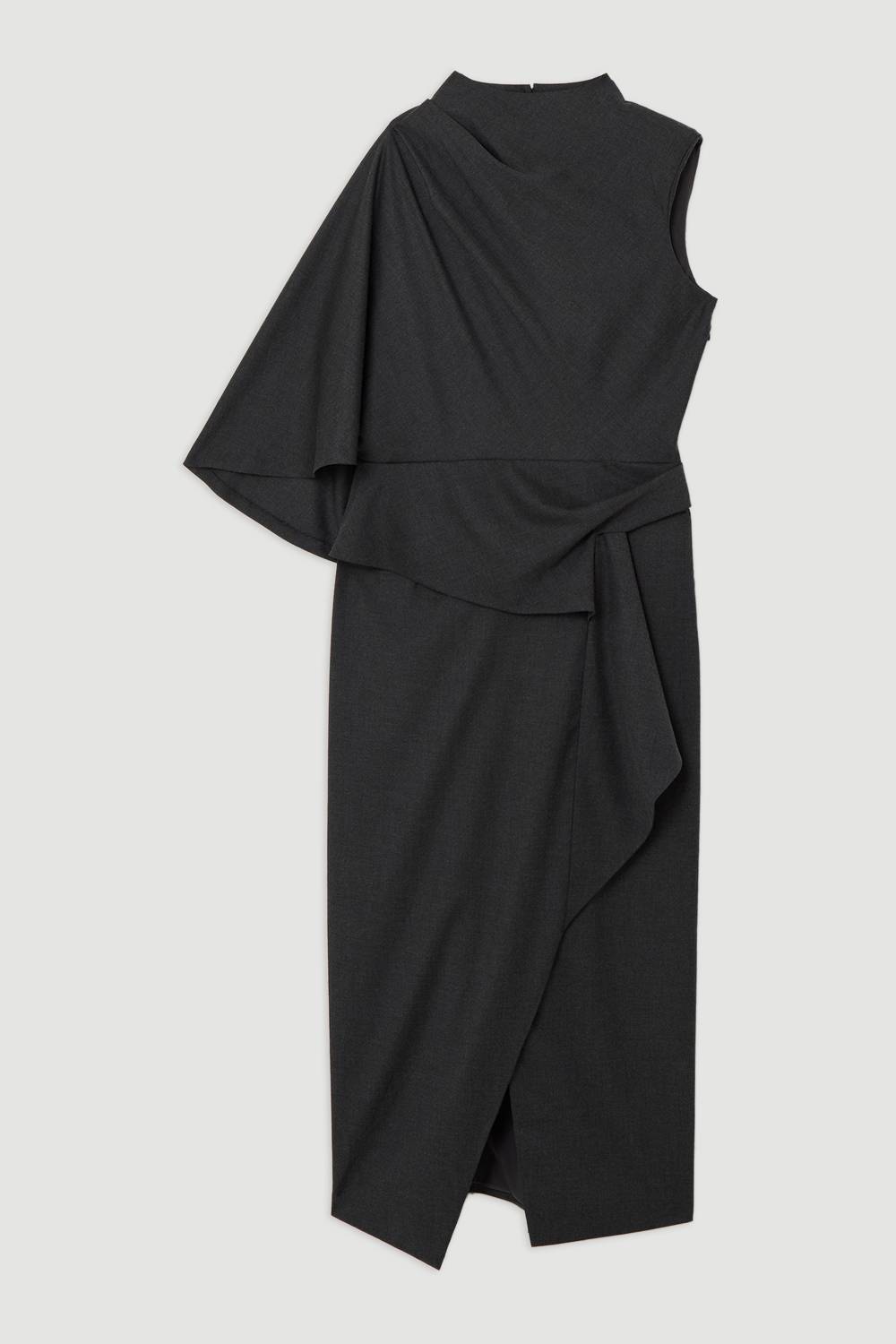 KarenMillen Robe maxi longue, ajustée, drapée et asymétrique