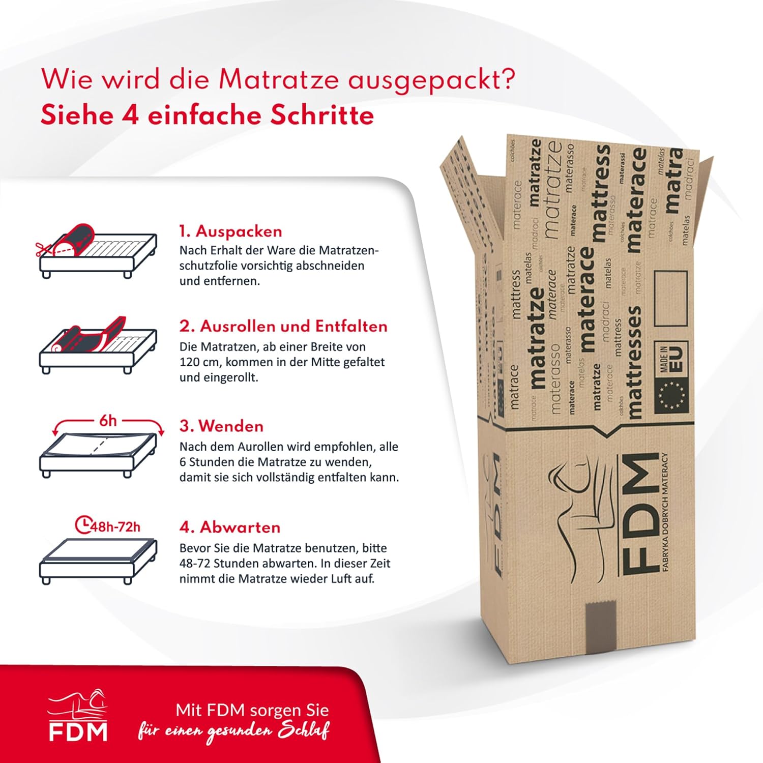FDM Matratzentopper Malta Latex Matratze Topper 180x200 cm Härtegrad H2 H4 Höhe ca. 8 cm profilierter HR-Schaum Latex Allergiker Geeignet Öko-Tex