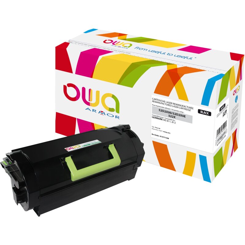 Toner remanufacturé OWA - haute capacité - Noir - pour LEXMARK 52D2X00, 52D2X0E