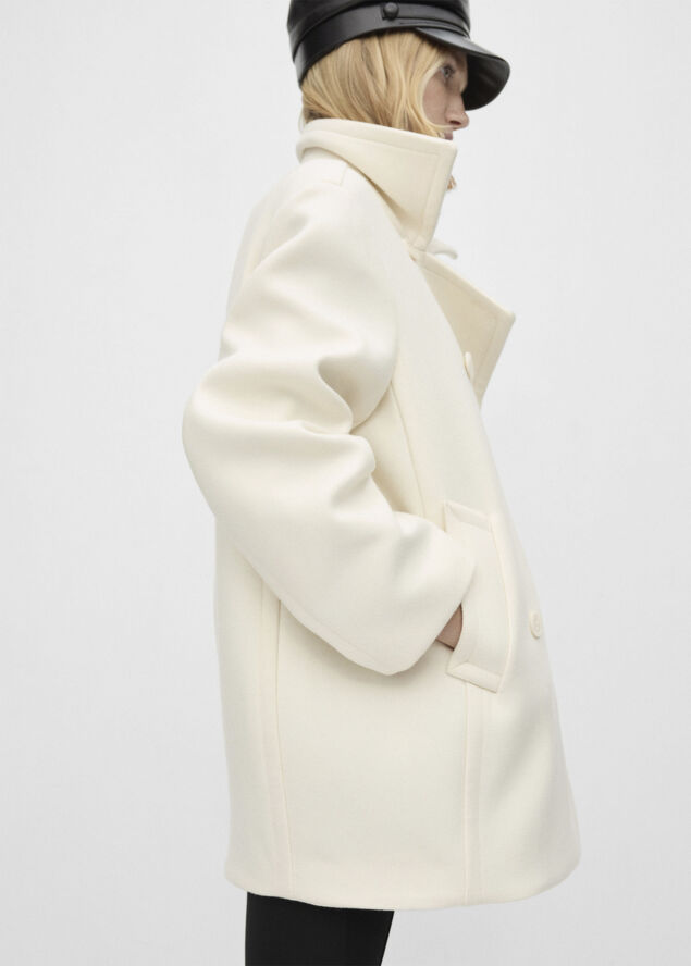 MANGO Double breasted virgin wool coat Light beige