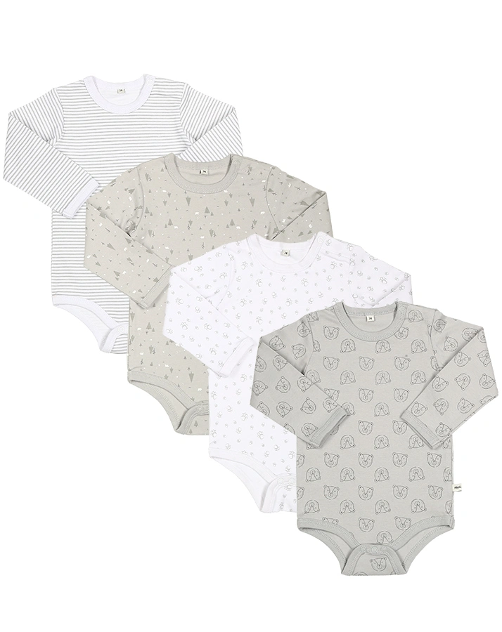 Langarmbody KLEINER BÄR 4-er Pack in weiß/grau