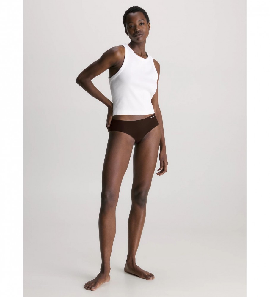 Conjunto de 5 calcinhas Calvin Klein modelo hipster invisíveis nas cores marrom, bege e nude.