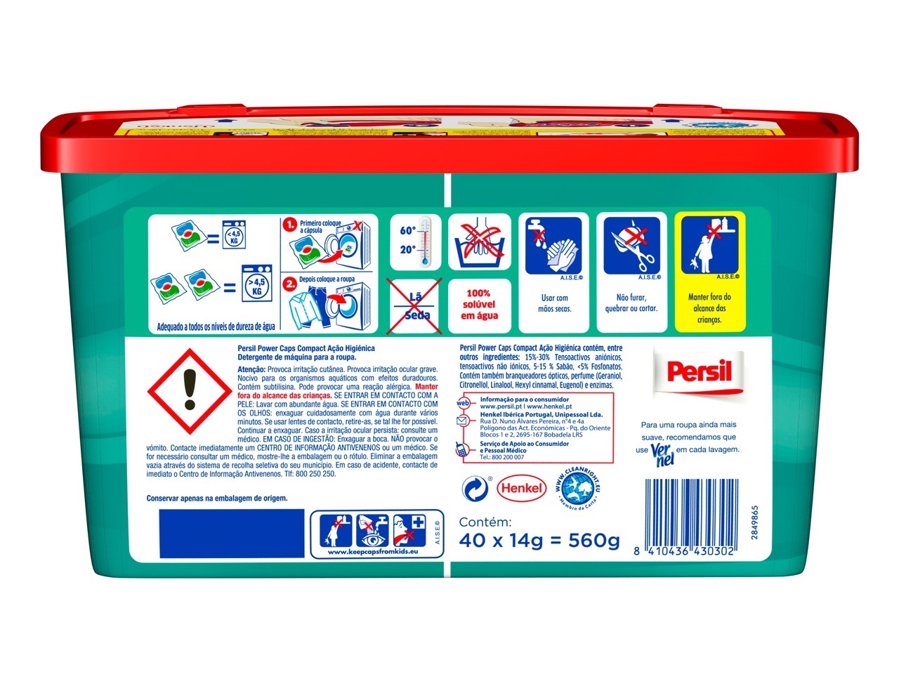 DETERGENTE ROUPA MÁQUINA CÁPSULAS PERSIL HIGIENE 40D