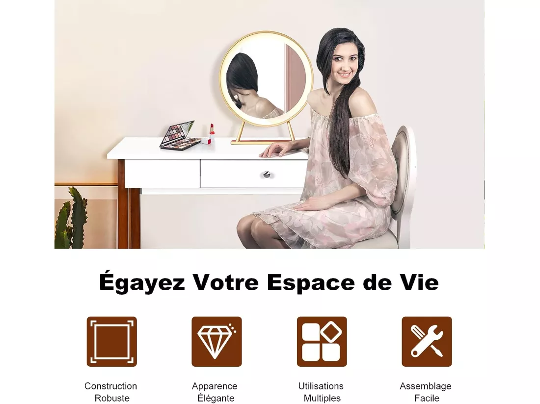 Bureau Informatique 103 x 50 x 76,5CM Table en Bois avec Grand Plan de Travail , Tiroir Charge 54KG Moderne