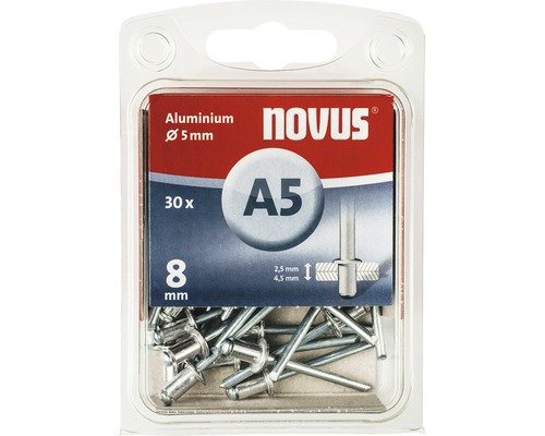 Novus blindklinknagels aluminium Ø 5x8 mm verpakking van 30