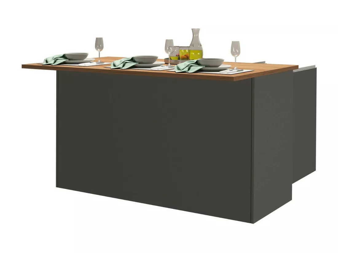 Îlot de cuisine Dcarnelo, Armoire polyvalente, Meuble de kitchenette, Table auxiliaire, 100% Made in Italy, 155x90h90 cm, Anthracite et Chêne