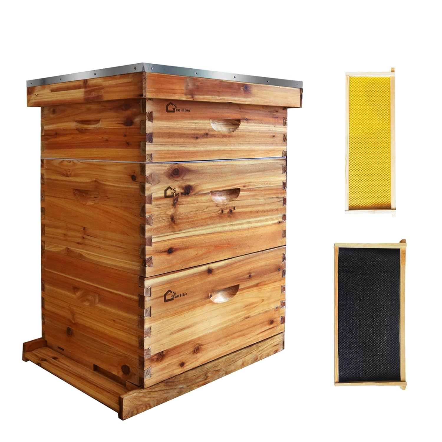 Bienenstock, Zander Beute für 30 Rahmen, 2 Tiefe + 1 Mittelgroßer Bienenhaus, Zedernholz Beute mit 10 Rahmen & Gewachstem Fundament, Bienenhaus Bienenstockkasten Nachhaltig Imkereibedarf