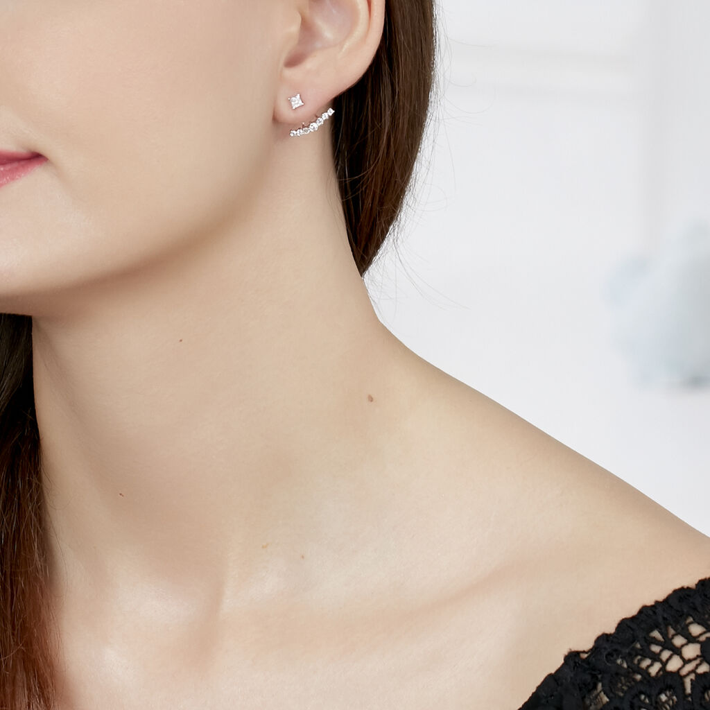 Bijoux D'oreilles Kyoto Or Blanc Oxyde De Zirconium
