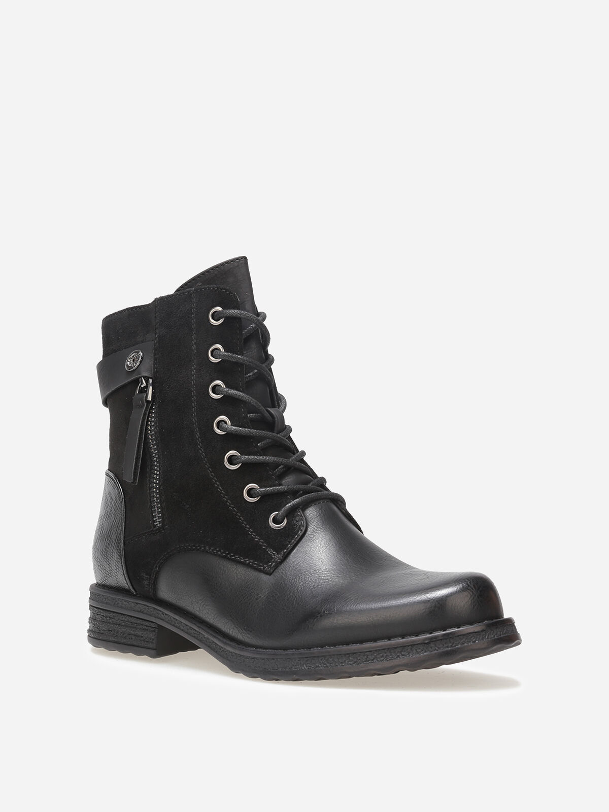 Bottines multi-matières à lacets- Noir