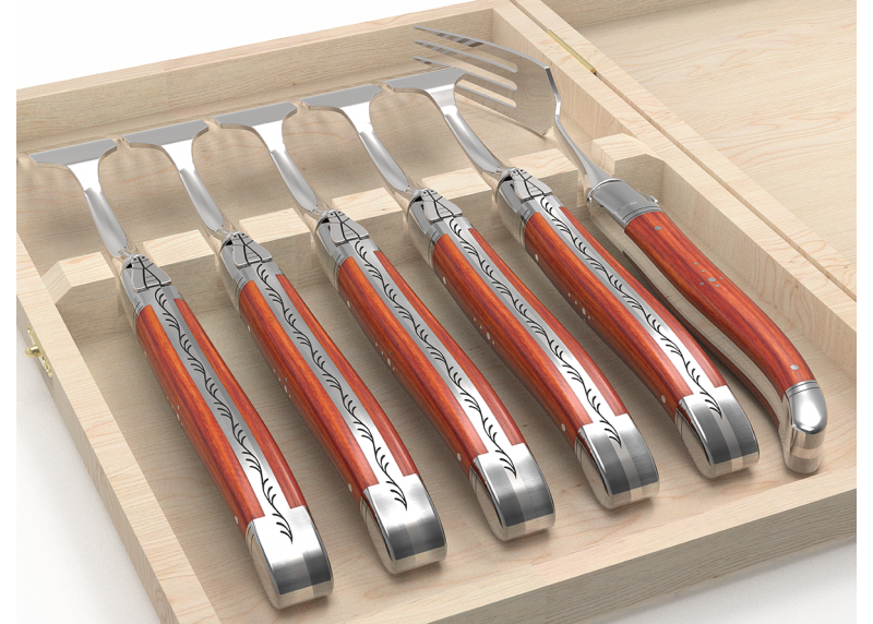 Service de 6 fourchettes Laguiole avec un manche en bois de rose et mitres en acier inoxydable