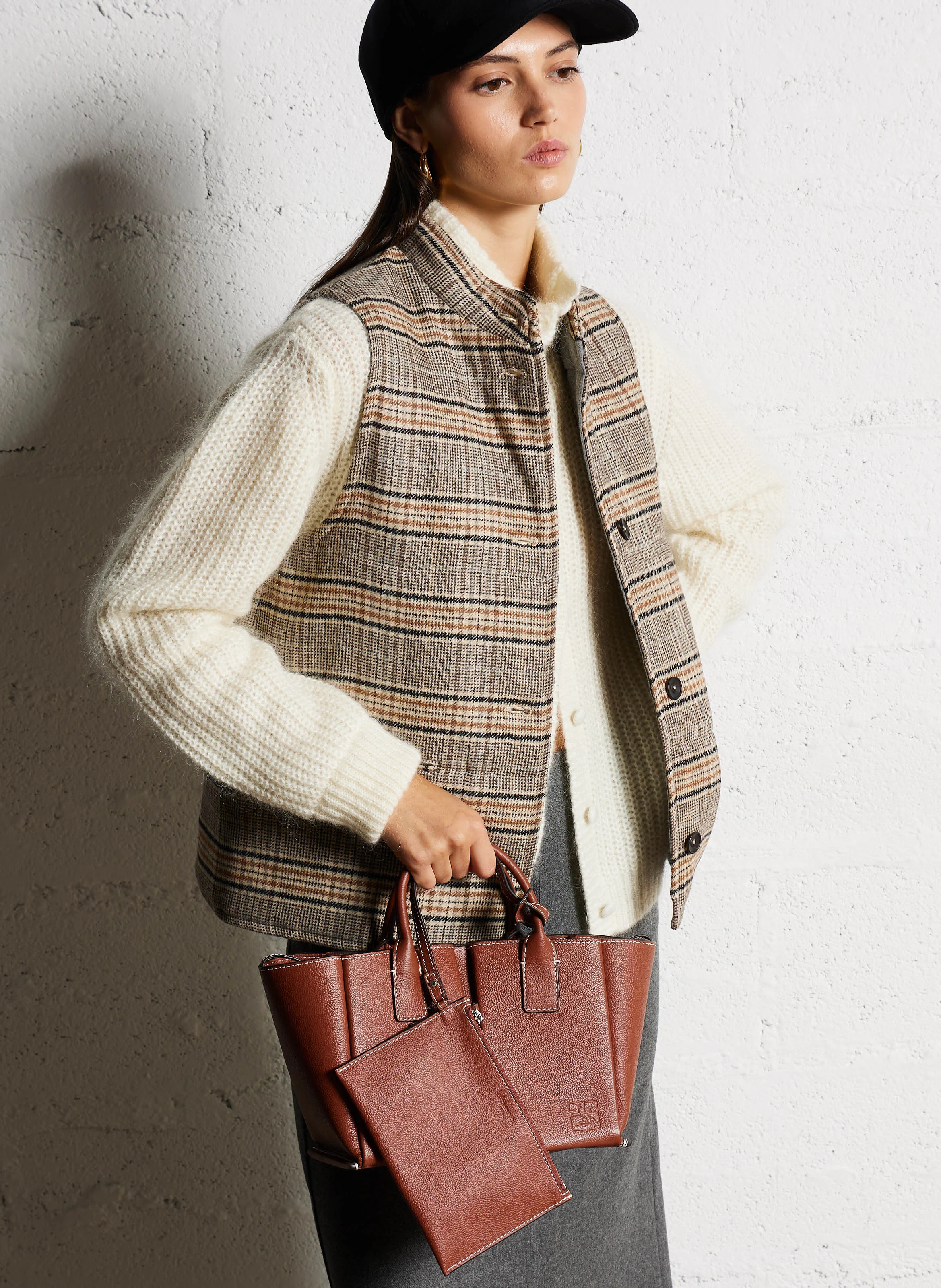 ELENA - Petit sac cabas en cuir de vachette | Marron
