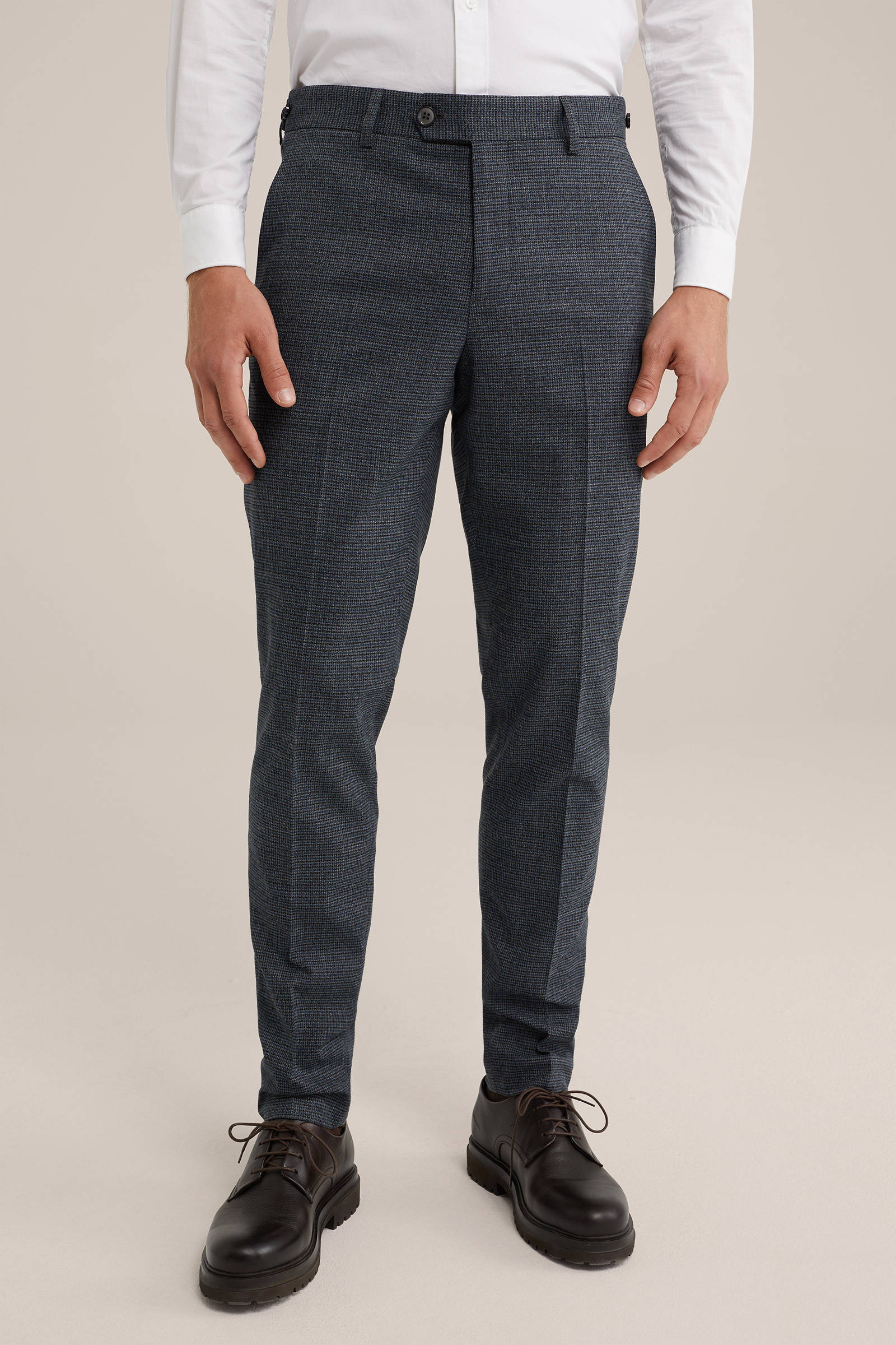WE Fashion slim fit pantalon Simeon met all over print mid grey melange