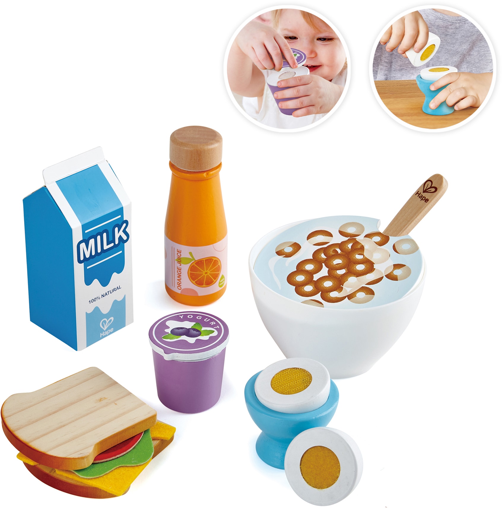 Hape Spiellebensmittel »Frühstücks-Set« aus Holz; für Kaufladen oder Kinderküche