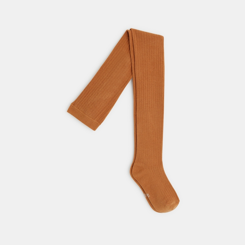 Collants en tricot côtelé marron fille
