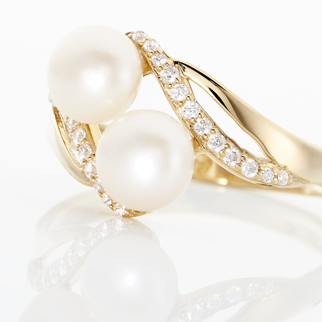 Bague Loeva Or Jaune Perle De Culture Et Oxyde De Zirconium