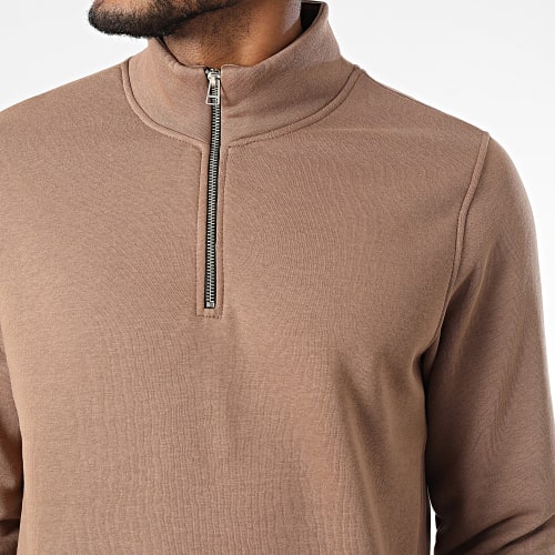 Sweat Col Montant Zippé Marron