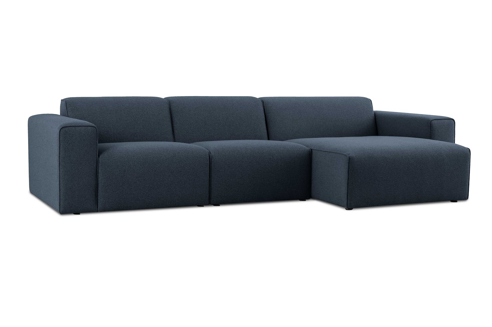 Styl 2-seter med sjeselong høyre Tekstil Lombardo 16/2 Dark Blue med sorte ben.