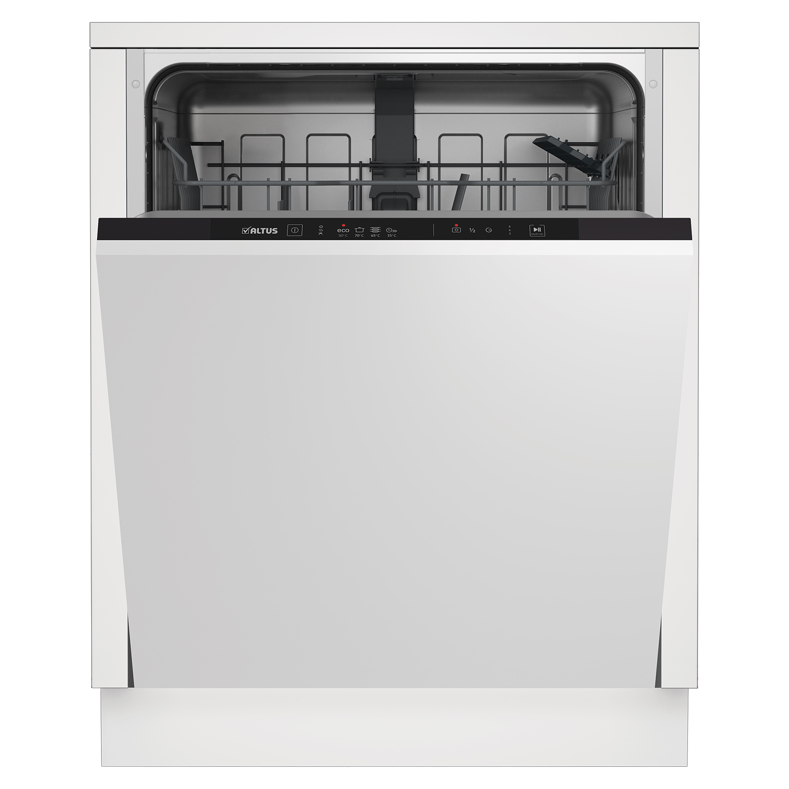 pino Küchenblock PN80 - lichtgrau - Evoke Eiche - mit E-Geräten - Kühlschrank links - 310 cm