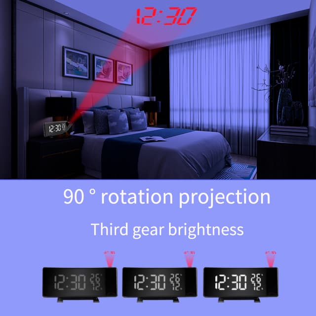Multifunktionelt LED-projektion vækkeur / temperatur / fugtighed / snooze