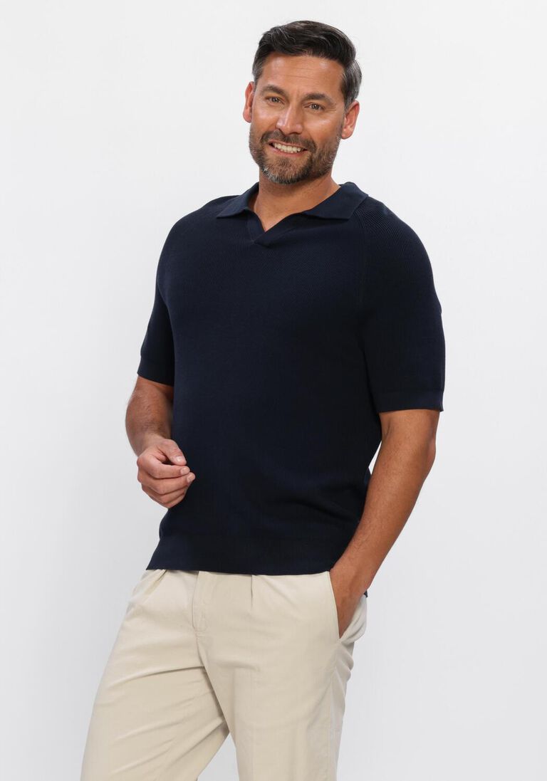 donkerblauwe profuomo polo polo open collar rib