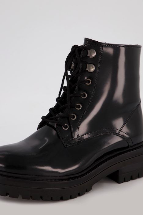 Boots, Lackleder, Bergsteiger-Schnürung, Weite H