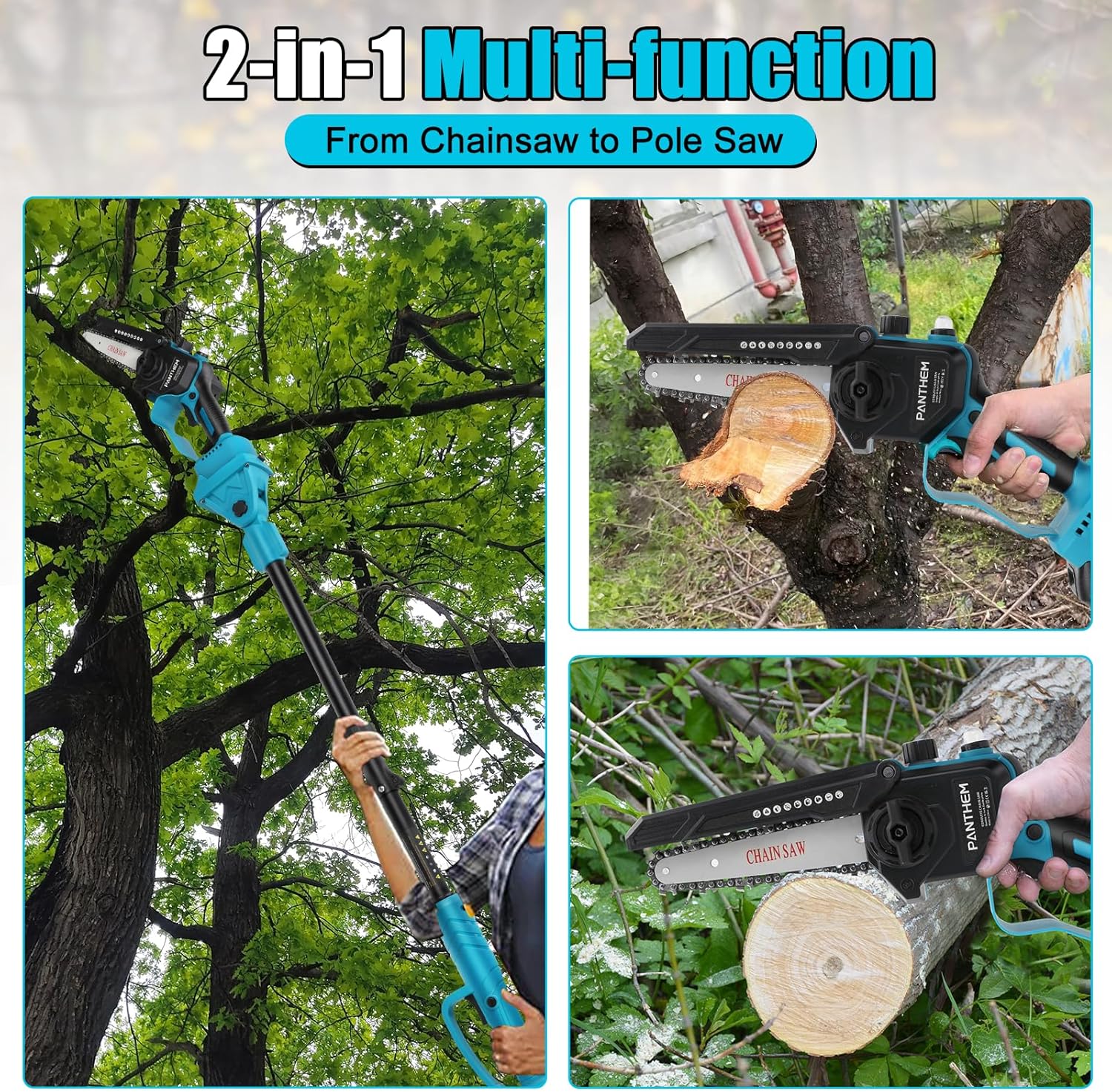 Akku Hochentaster Ast Kettensäge Profi-Astsäge für Makita 18V, 2 IN 1 Mini 6 zoll Akku Kettensäge und Teleskop with panthem akku 21V 4000mAh Elektro Hochentaster Astsäge Arbeitshöhe bis 4,5m