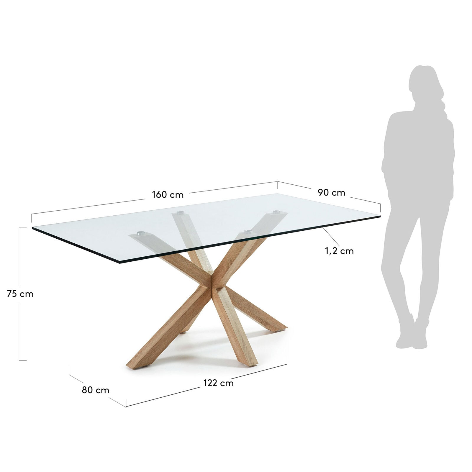 Kave Home Esstisch ARGO 160 x 90 cm Eichedekor /Klarglas
