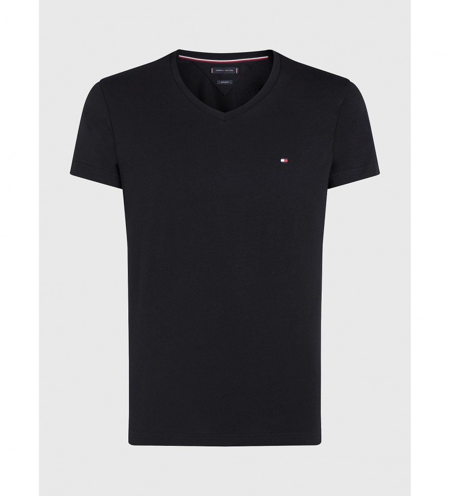 Camiseta preta com decote em V da Tommy Hilfiger