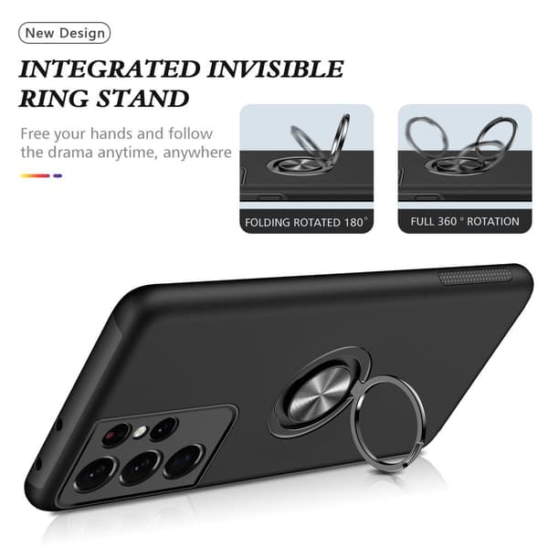 Samsung Galaxy S21 Ultra Hybrid Deksel Med Fingerring - Svart