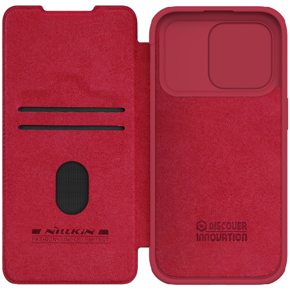 iPhone 15 Pro Leder Tasche Cam-Slider Kameraschutz - Rot