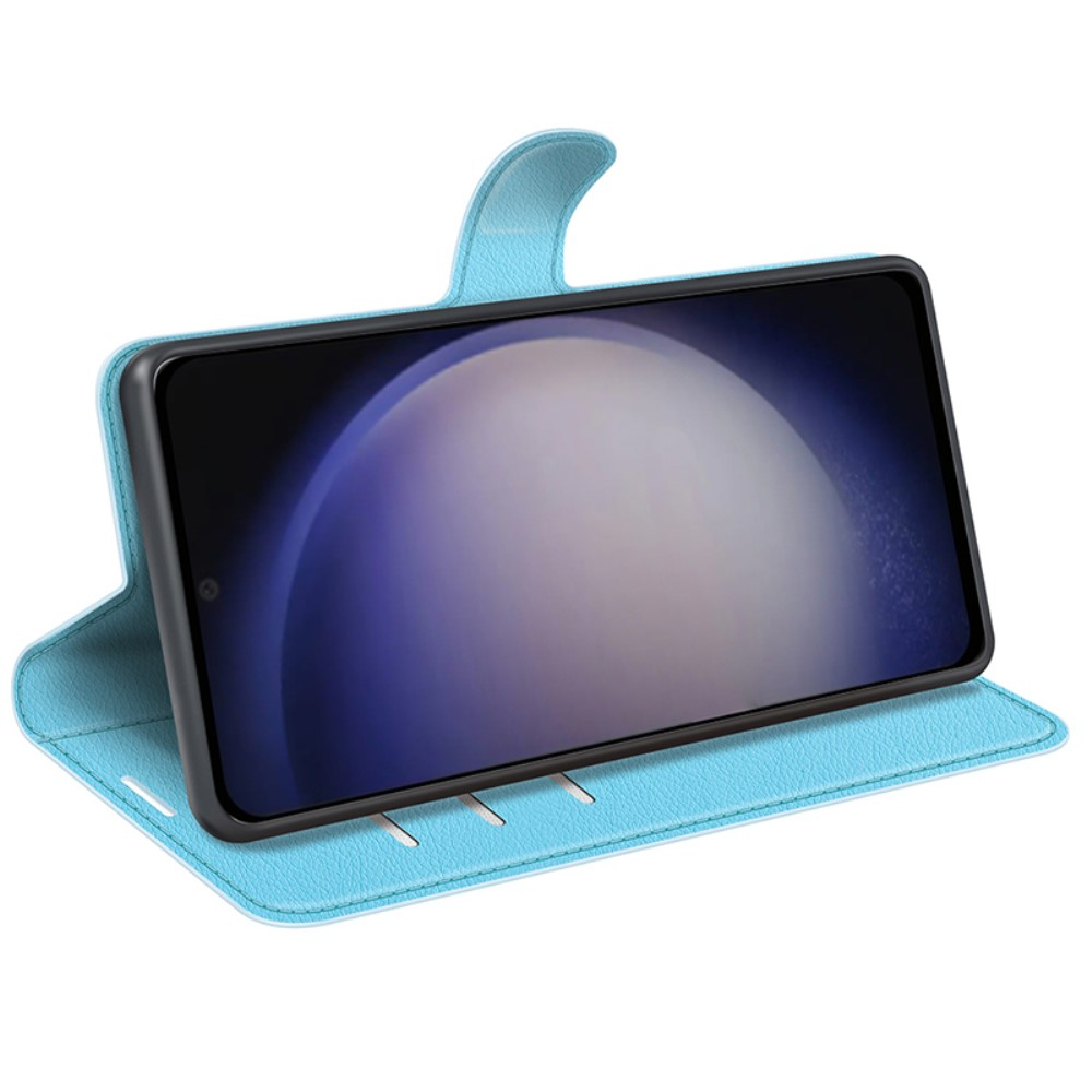 Samsung Galaxy S24 Leder Tasche Flip Cover Litchi Look - Hellblau