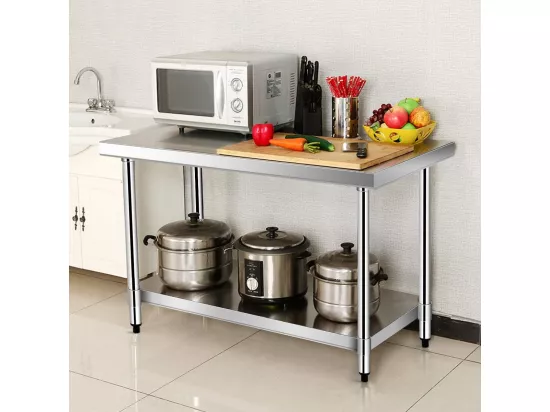Table de Travail Cuisine en Acier Inoxydable 61 x 92 x 90 cm, Plan de Travail Cuisine avec 2 Étagère, Charge 250 kg, Extérieur/Intérieur pour Cuisine, Restaurant, Jardin, Hôtel