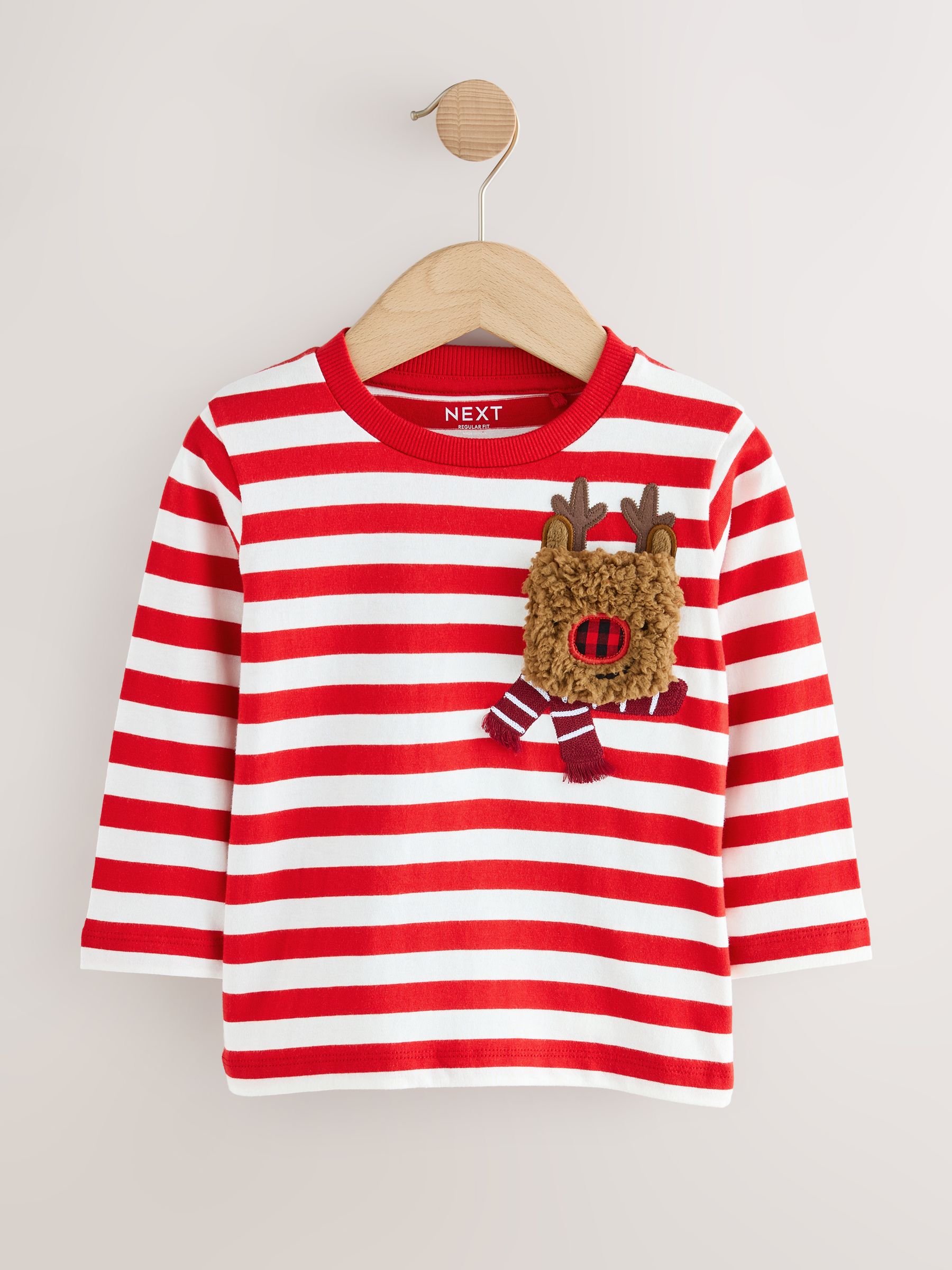 Wit/rood rendierzakje - Kerst-T-shirt met lange mouwen (3mnd -7jr)