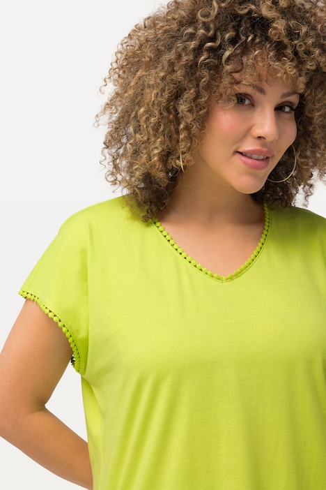 T-Shirt, Zierborten, Oversized, V-Ausschnitt, Halbarm