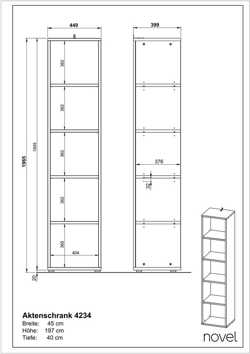 Novel Aktenregal 5OH schmal RENTON