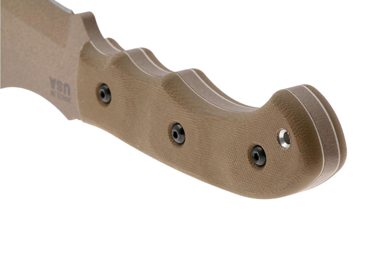 TOPS Knives TBT01-TAN Tom Brown Tracker #1 Large TBT01-TAN Coyote Tan 1095, Green Canvas Micarta, survivalmes, Tom Brown design