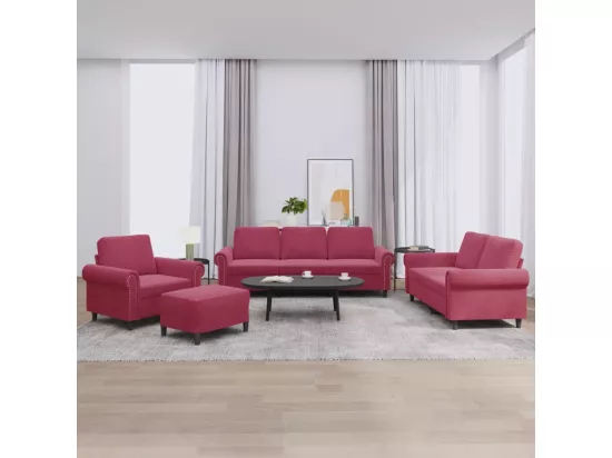 Ensemble de canapés 4 pièces avec coussins Rouge bordeaux Velours